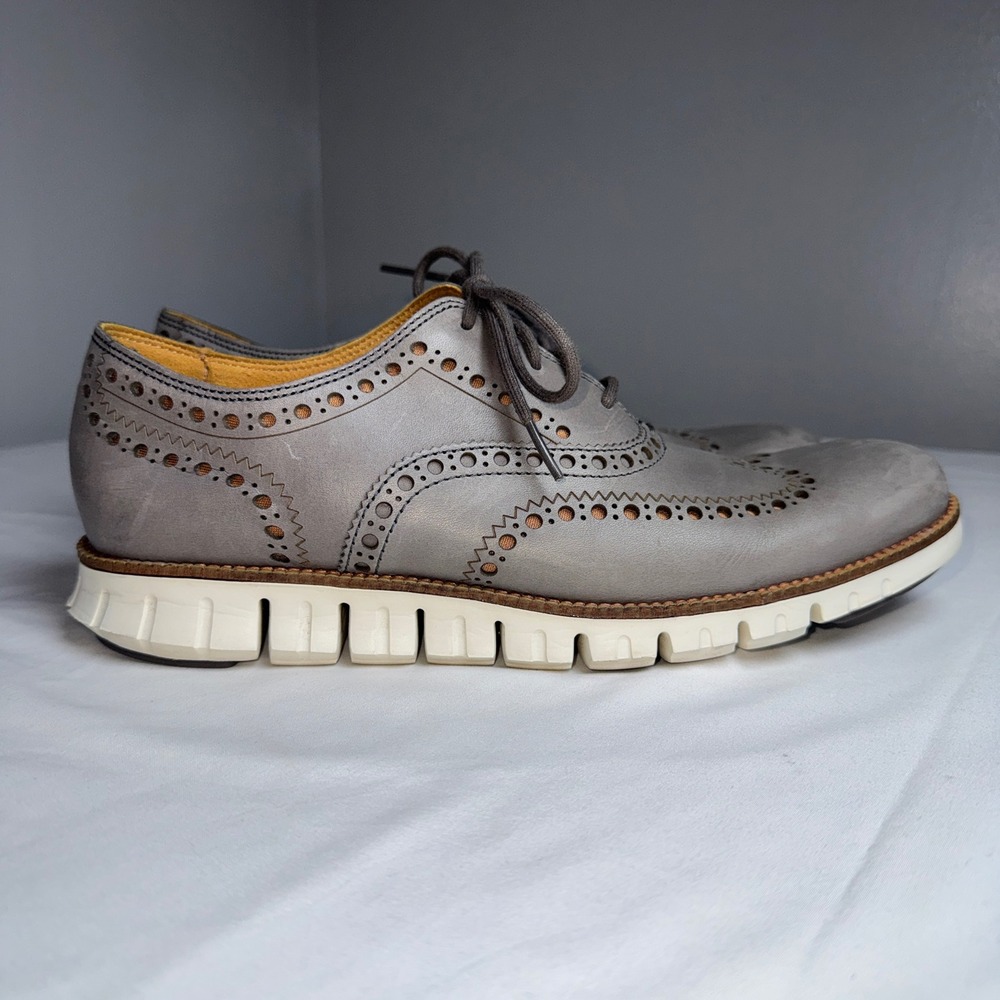 Cole Haan Zerogrand Wingtip Oxford Grey Leather Shoes C23743 Mens 9.5 M